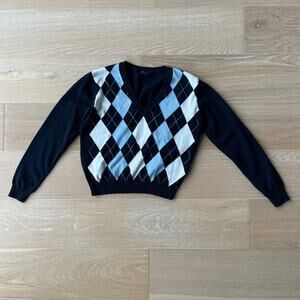 Brandy Melville John Galt Blue Argyle Pullover V-neck Sweater